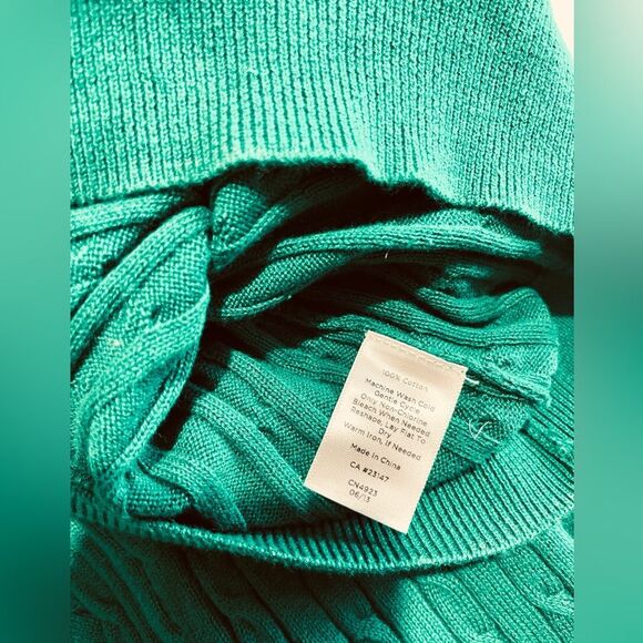 Talbots Cable knit sweater classic V neck green business office women’s LP - Picture 6 of 6